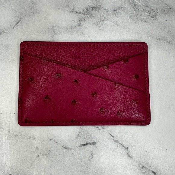 Louis Vuitton Ostrich Cardholder Magenta red/pink exotic card case wallet LV - Picture 3 of 11